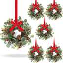 6 PCS Christmas Mini Cabinet Wreath for Kitchen with Ribbon Artificial Eucalyptus Cedar Hanging Garland with Red Berries Pine Cones for Swag Table Centerpiece Door Window Chair Wall Winter Decor