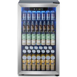 Mini Fridge 130 Can Beverage Refrigerator Cooler, 3.2 Cu.Ft Drink Fridge forSoda Wine Beer, Digital Temperature Control Cooler for Home, Dorm, Bar (Silver)