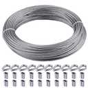 RECTOO 1/16 Stainless Steel Cable 100ft, Marine Grade 316 7x7 Rope Kit, Includes 10 M2 Thimbles and 20 M2 Sleeves for String Light Hanging, Picture Wire and Garden Trellis