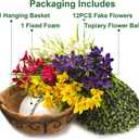 Grunyia Artificial Outdoor Flowers, 12 Bundle Mixed Colors with Hanging Basket, UV Resistant Decorative Flowers for Porch, Patio, Yard