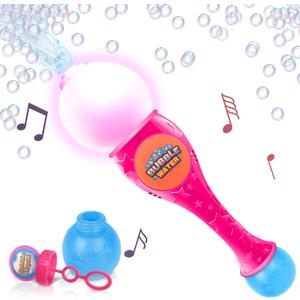 ArtCreativity Bubble Wand for Kids Toys, Light Up Automatic Bubble Machine Wand with LED & Music, Bubble Wand for Toddlers 1-3, Fluid & Batteries Included, Great Gift Idea, Bubbles Party Favor  Pink