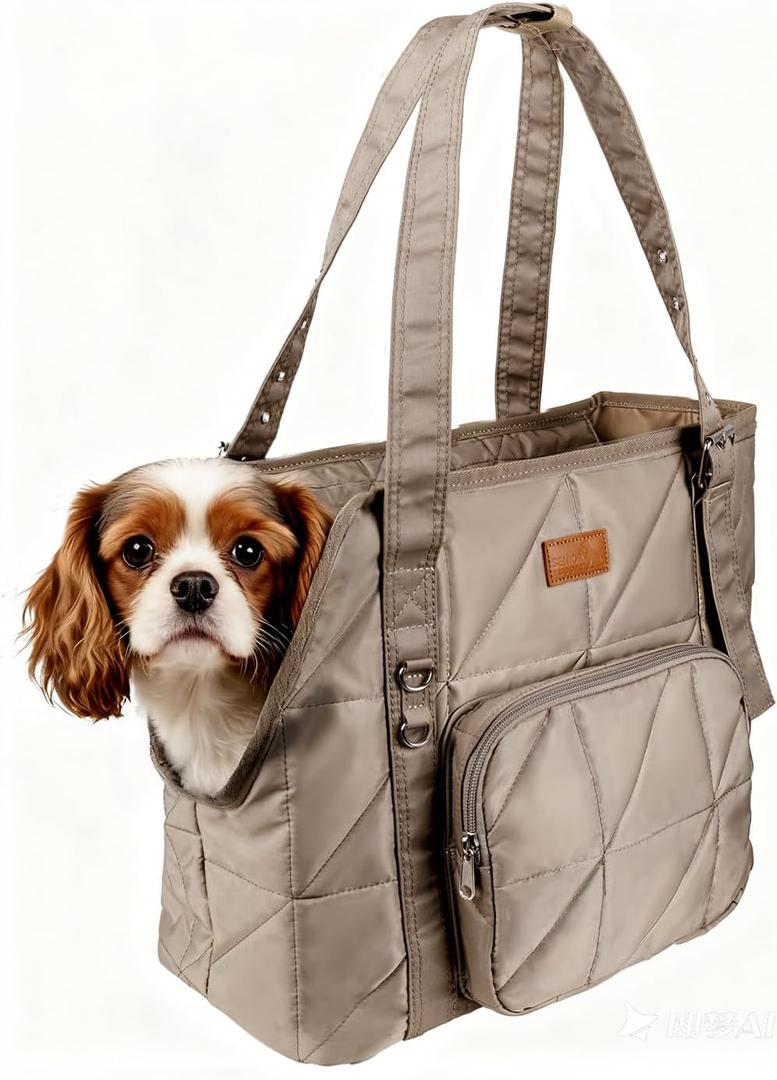 Dog Purse Carriers for Small Dogs and Cats Up to 10 lbs,Puppy Carrier with Pockets,Adjustable Shoulder Strap,Hard Bottom Support,Fuffy Tote Bag for Travel (Camel)