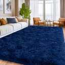 Shag Area Rugs for Living Room, Soft Fuzzy Plush Rugs, Upgrade Anti-Skid Modern Furry Rugs Fluffy Carpets for Kids Room Nursery Home Decor Dark Blue, 6X9 Feet