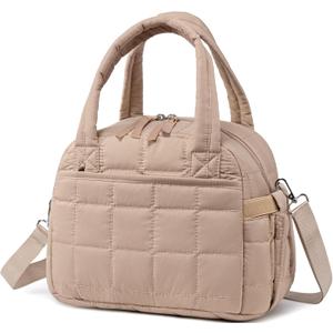 LEDAOU Lunch Box for Women Lunch bag Quilted Puffer Lunch Box with Adjustable Strap Insulated Reusable Lunch Tote for Work School Picnic Travel (Brown)