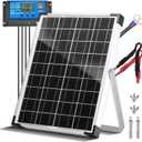 20W 12V/24V Solar Panel Kit, Monocrystalline Solar Battery Trickle Charger Maintainer +10A PWM Charge Controller + Adjustable Mount Bracket for Car, RV, Boat, Motorcycle, Off-Grid System