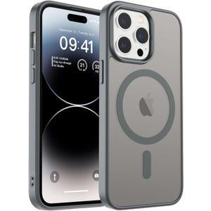 Magnetic for iPhone 14 Pro Case, [Compatible with MagSafe] [Military Grade Drop Protection] Translucent Matte Shockproof Anti-Scratch Phone Cover, Dark Gray