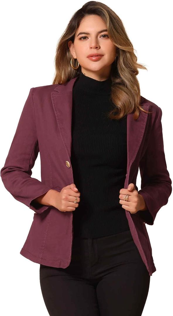 Allegra K Notched Lapel Denim Blazer for Women's Casual Work Long Sleeve Shoulder Pad Jean Jackets, Small