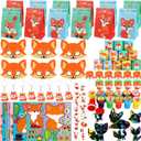 Fox Party Favors, 132PCS Fox Themed Birthday Party Supplies, Fox Gifts Goodie Bag Stuffers Stickers Stamps Toys Pinata Prizes for Jungle Safari Party Woodland Creatures Fox Birthday Party Decorations
