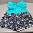 Women Tankini Swimsuits with Shorts - Two Piece Tummy Control Bathing Suits Top with Two Pockets Bottom Swimwear (Large, Aqua and Flower)
