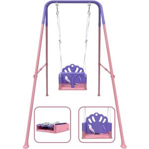 Foldable Toddler Swing Set, Indoor & Outdoor Baby Swing Set for Backyard, Safe and Durable Design, Grow with Your Child (Pink)