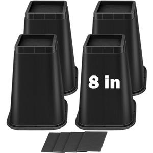 8 Inch Heavy Duty Bed Risers 4-Pack, 6000 Lbs Support Non-Slip Furniture Risers for Bed, Sofa, Couch, Chair, Table, Dorm, Under Bed Storage Lifter, Black