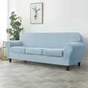 CONRUSER Stretch Sofa Slipcover, Soft Velvet Sofa Covers for 3 Cushion Couch Thick Furniture Protector for Pets & Kids (Light-blue, L)