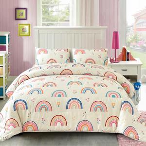 NTBED Rainbow Comforter Set with Sheets,5 Pieces Floral Bed in a Bag Twin Size for Girls, Lightweight Microfiber Kids Bedding Sets (Beige)