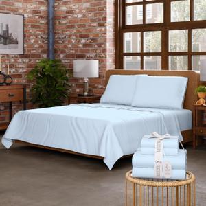 Sky Blue King Size Sheet Set, Lightweight & Breathable, 100% Cotton Percale Sheets King, Organic Cotton Sky Blue Sheets, Cool & Crisp, Deep Pockets, Easy Fit