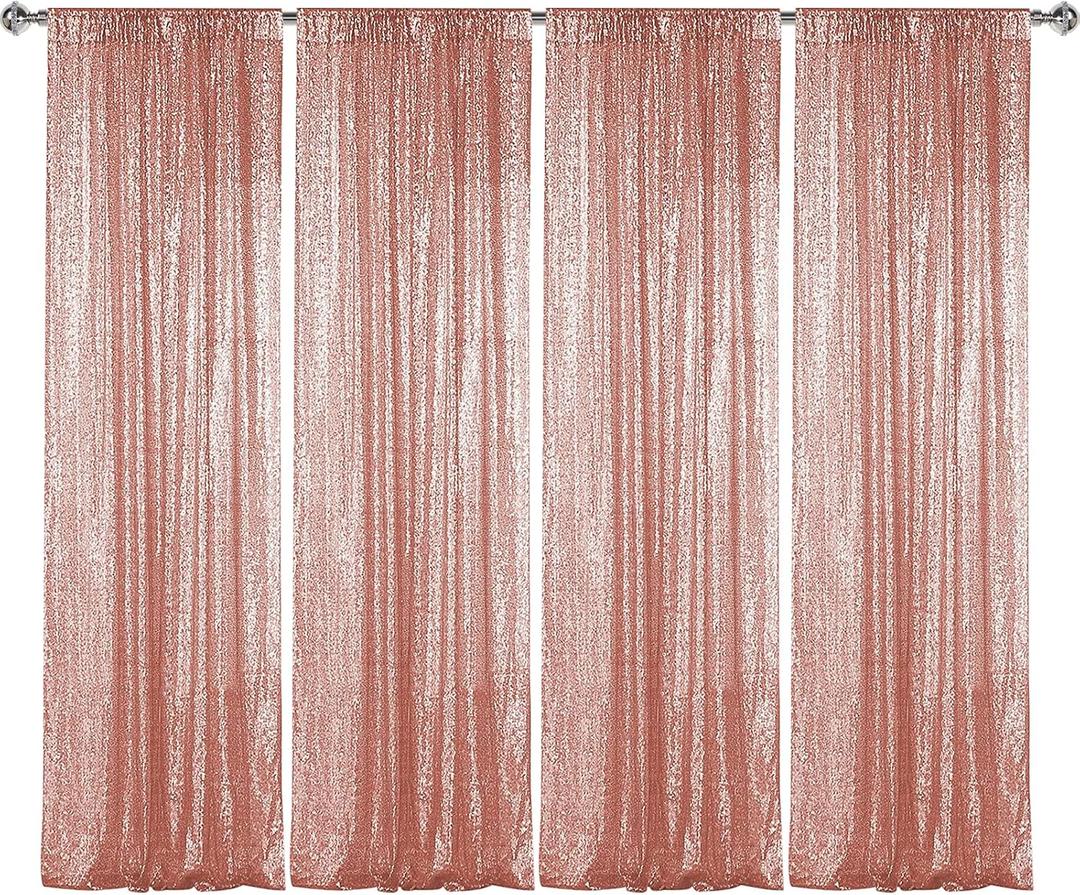 Sugargirl Rose Gold Sequin Backdrop Curtain 4 Panels 2FTx8FT Glitter Rose Gold Background Drapes Sparkle Photography Backdrop for Party Wedding Birthday Wall Decoration