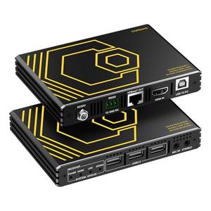 HDMI KVM Extender USB Uncompressed 4K 60Hz HDR Single Over Cat5e/6 up to 300ft, 3 Ports USB2.0 Hub POE+RS232+EDID+3.5mm Stereo Audio and Microphone