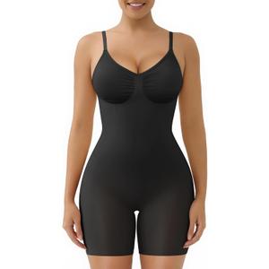 SHAPERX Women's Seamless Shapewear Tummy Control Bodysuit with Removable Pads Mid Thigh Body Shaper