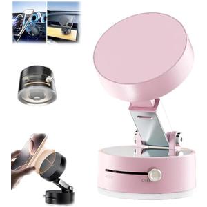 MYELJO Foldable Portable Vacuum Magnetic Cell Phone Holder, 360° Adjustable Vacuum Suction Car Phone Mount, Double Sided Magnetic Bracket for Car/Mirror/Gym (Pink)