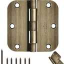 Atique Brass Door Hinges - 12 Pack Atique Door Hinges 3.5 Inch Rounded Interior Door Hinge with 5/8" Radius - Heavy Duty 3 1/2" Brass Hinges for Residential Door Hardware