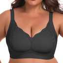 OLRIK Plus Size Lace Bralette Wireless Full Coverage No Underwire Back Smoothing Seamless Breathable Everyday Bras with Stretch Lace Black-2XL