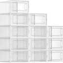 SONGMICS Shoe Boxes, Pack of 12 Shoe Storage Organizers, Stackable Clear Plastic Boxes for Closet, Sneakers, 13.1 x 9.1 x 5.6 Inches, Transparent and White ULSP12SWT