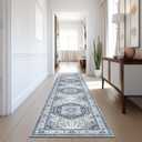 Madane Hallway Washable Runner Rug - 2x10 Kitchen Rugs Entryway Rug Runner Vintage Soft Floor Mat Non Slip Indoor Farmhouse Carpet for Bathroom Living Room Bedroom (2 X 10, Navy/White)