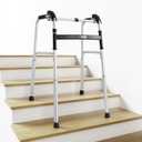 Foldable Stair Climbing Walker for Seniors, Adjustable 4-Leg Height Safety and Convenience Silver