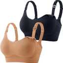 HOFISH Nursing Bra for Breastfeeding with Fixed Pad, TwinClips Wearable Pump Bra, Adjustable Comfort Maternity Bra for Pregnancy, Darkblue+Brown, XL (XL)