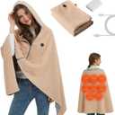 Heated Shawl Wraps for Women Portable USB Heated Blanket Shawl with Hoodie Wearable Electric Blanket Fast Heating in 15 Seconds 8 Heating Zones 3 Heating Levels Rechargeable for Outdoor C(1PCS)