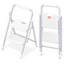 GameGem 4 Step Ladder, 4 Step Stool for Adults, Folding Step Ladder, Sturdy Honeycomb Construction with Convenient Handrail, Anti-Slip Stripes Pedal, 500 lbs Capacity, Silver White