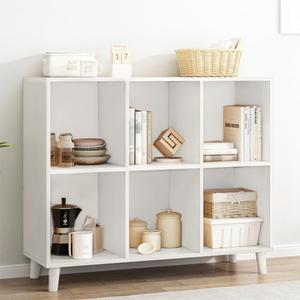 IOTXY Open Cube Low Bookcase - 2-Tier Freestanding Storage Display Cabinet Organizer with Legs for Home Office, 6-Cubes Open Shelf Short Bookshelf, White