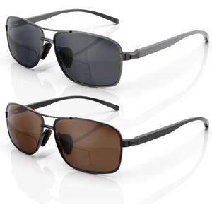 LianSan 2 Packs Premium Metal Bifocal Sunglasses for Men Women Retro Top Clear Sun Readers with UV Protection(3.00)