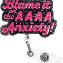 Blame it on The Anxiety Funny Badge Reel Retractable for Nurse Doctor Nursing Student Medical Workers, Cute Black ID Work Name Tag Badge Holder with Alligator Clip