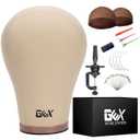GEX 20"-24" Cork Canvas Block Head Mannequin Head Wig Display Styling Head With Mount Hole (Light Brown, 20.5")