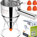 Stainless Steel Pancake Batter Dispenser with Squeeze Handle and Multi-Nozzle, for Pancakes, Cupcakes, and Baked Goods. 40 oz