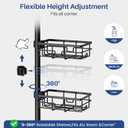 Corner Shower Caddy Organizer Tension Pole, Adjustable 6 Shower Shelves Corner Shelf 30-120Inch Rustproof Shower Rack for Inside Shower, Extra Towel Bar Soap Dish Bathroom Organizers and Storage Black
