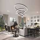 Modern LED Chandelier,3 Ring Black Chandelier Led Pendant Light Fixture,Dimmable Upgraded Modern Chandelier for Dining Room,Luxury Contemporary Led Pendant Lighting for Living Room Staircase Foyer, D23.6"