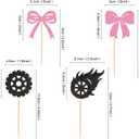 24 Pack Glitter Bows and Tyre Dessert Cupcake Toppers Burnouts Boy or Girl Cupcake Picks Gender Reveal Cake Decorations for Baby Shower Happy Birthday Party Decorations