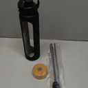 32 oz Glass Water Bottles - 1 Liter Motivational Tumbler Water Bottle Time Marker - Borosilicate Glass Water Bottle With Silicone Sleeve and 2 Lids, Handle Spout & Bamboo Straw Lid (Black)