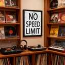 QIYFFBN Black Wood Framed Car Wall Art No Speed Limit Retro Racing Canvas Sign Wall Decor Vintage Man Cave Race Picture Print for Teen Boys Room Garage Nursery Bedroom Painting(16x24in)