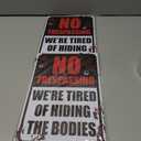 2 x Halloween Decorations Metal Tin Sign for Outdoor Yard, Garage Wall, Rustic Vintage No Trespassing We're Tired of Hiding The Bodies, 7.8x11.8in