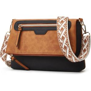 Crossbody Purse for Women Small Crossbody Bags Trendy Vegan Leather with Adjustable Shoulder Straps Gift for Mother Wife Mom (Brown With Black Flap Bag) Crossbody Purse for Women Small Crossbody Bags Trendy Vegan Leather with Adjustable Shoulder Straps Gift for Mother Wife Mom (Brown With Black Flap Bag)