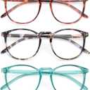 IBOANN Chic & Comfy Blue Light Glasses for Women - 3-Pack Round Frames, Screen-Ready Style with UV Protection Coating (A2 Peacock Green&tanzanite Tortoise&amber Tortoise)