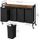 HOOBRO Laundry Sorter 4 Sections, Laundry Hamper with Wheels, 4 10.5 Gal (40 L), Rolling Laundry Basket, Pull-Out and Removable Oxford Fabric Bags, Rustic Brown and Black BF04XY01