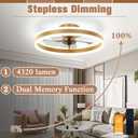 VOLISUN Low Profile Ceiling Fans with Lights and Remote, 19.7in Flush Mount Ceiling Fans with Light, 3000K-6500K Dimmable Fandelier LED Fan Light, Gold Bladeless Ceiling Fans with Lights for Bedroom