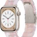 CRIS-BAND Compatible with Resin Apple Watch Bands Series 7/8/9/10/11 46mm 45mm 44mm 42mm for Women, Fancy Strap for iWatch Ultra 3/2 49mm Series 6/5/4/3/2/1/SE3 Slim Light Bracelet Wristband (Pink-Floral)