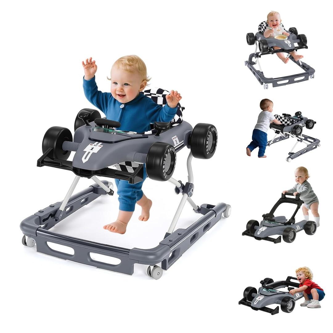 Baby Walker with Wheels, 4-in-1 Baby Walker for Boys Girls Foldable Activity Walker with Adjustable Height Toddler Infant Walker with Music and Lights Walker for Baby 6-24 Months, Grey Baby Walker with Wheels, 4-in-1 Baby Walker for Boys Girls Foldable Activity Walker with Adjustable Height Toddler Infant Walker with Music and Lights Walker for Baby 6-24 Months, Grey