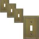 Single Toggle Light Switch Cover Belaire Beaded Metal Wall Plate, 4-Pack Antique Brass 1 Gang, for Light Switch Cover Decorative Wallplate, Durable