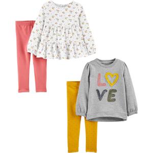 Simple Joys by Carter's girls 4-piece Playwear Set (3T, Grey Love/Pink/White Floral/Yellow Dots)