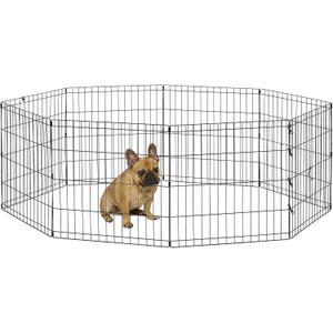 New World Folding Metal Puppy/Dog Exercise Pen, Indoor/Outdoor Playpen with No Door, Provides 16 Sq Feet of Play Space, 24-Inches Tall, Black E-Coated